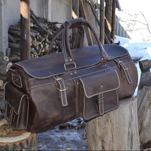 กระเป๋าหนังแท้สไตล์วินเทจสำหรับเดินทางช่วงสุดสัปดาห์สำหรับผู้ชายผู้หญิงกระเป๋าเดินทางความจุขนาดใหญ่หลายช่องกระเป๋าพกพา - Product Image 1