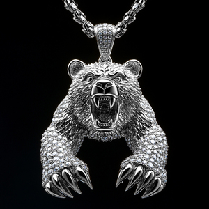 Hip Hop Mens Necklace Silver Pave <b>Crystal</b> Bear Claw Pendant Custom Logo Aggressive Streetwear Fashion Jewelry - Product Image 1