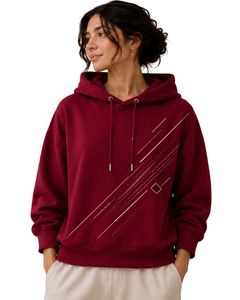 Sweat à capuche oversize rouge foncé pour femme, imprimé graphique géométrique personnalisé, en molleton de coton, pull décontracté streetwear - Product Image 1