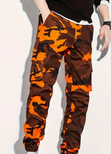 Pantalon de survêtement cargo camouflage orange-brun pour homme Hardihood International, taille élastique avec cordon de serrage, plusieurs poches, style décontracté - Product Image 6
