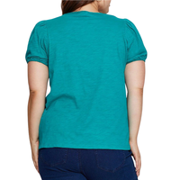 Haut décontracté pour femme grande taille, col rond, manches courtes, en Spandex/Polyester, couleur personnalisée, imprimé délavé, coupe classique, bleu sarcelle, ODM