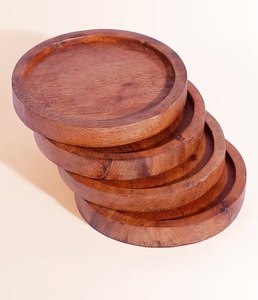 Ensemble de 4 sous-verres personnalisables en bois de manguier écologique avec support, peints à la main, durables, pour tasses et mugs - Product Image 6