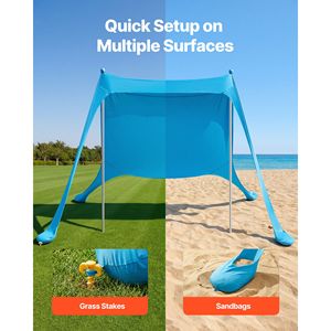Tenda da Spiaggia UPF50+ con Protezione Solare, Altezza 6.6 ft, con Sacchi di Sabbia per Stabilità, Pali 7.5x7.5 ft, Gazebo Facile da Montare per l'Estate - Product Image 5