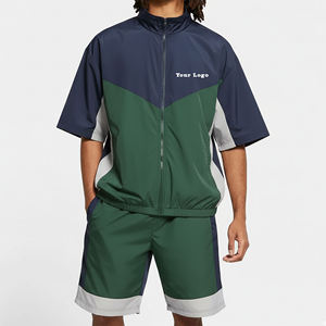 Top Quality Streetwear Color Block Panelled Nylon Windbreaker Short <b>Set</b> Custom Embriordery Logo Fashionable Shorts <b>Sets</b> For Men - Product Image 1