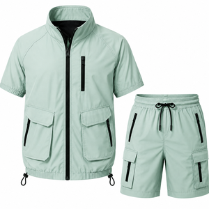 Grace Collection Men's Orange Hooded Fleece 300g Short Sleeve Jacket Shorts Set Solid Quick Dry 100% Polyester Streetwear Winter - Product Image 3