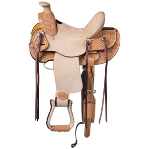 Selle de cheval Western en cuir de qualité supérieure, personnalisée OEM, avec bordure florale en cuir brut travaillé à la main, pour la course de baril, pour enfants et adultes - Product Image 5