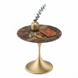Mesa Auxiliar Moderna Redonda con Tapa de Mármol, Base de Pedestal Acanalado en Latón Dorado, Mueble para Sala de Estar, Venta al Por Mayor - Product Image 4