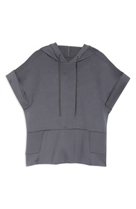 Custom Made Ladies Sports Gym Running Summer Hoodie <b>Set</b> Long Hooded Dress with <b>Mesh</b> Back Short Sleeve for Women - Product Image 6