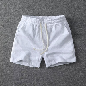 <b>Men's</b> <b>White</b> Cotton Drawstring <b>Shorts</b> Mid Waist Casual Breathable Summer Sport <b>Shorts</b> with Side Pockets - Product Image 1