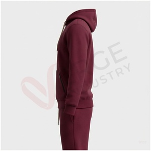 Ensemble de survêtement bordeaux à capuche pour homme, manches longues, couleur unie, coupe décontractée, idéal pour l'automne, avec logo frontal et poches latérales - Product Image 3