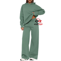 Ensemble de survêtement pour femme, style streetwear d'automne, 2 pièces, sweat-shirt à capuche, couleur unie, coupe ample, décontracté, longueur intégrale, tricoté en polyester/coton