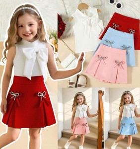 Conjunto de Falda y Top de Punto con Lentejuelas de Mariposa, Estilo Vintage, Manga Corta, para Niñas, Otoño - Product Image 1