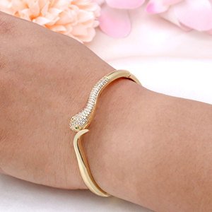 Wholesale 925 Sterling Silver Gold Plated Cubic Zircon Cuff <b>Bangle</b> <b>Bracelet</b> For Women Luxury Snake Shape Party Gift - Product Image 4
