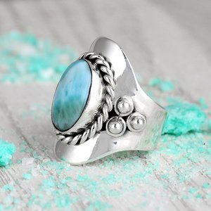 Anillo de Plata Larimar, Anillo de Plata de Ley 925, Plata de Ley 925 Sólida - Product Image 2