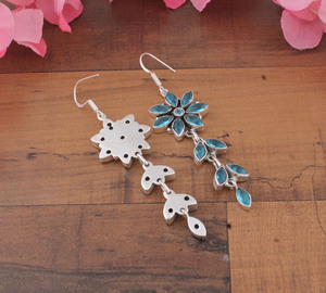 925 <b>Sterling</b> <b>Silver</b> Gold Plated Blue Topaz Water Drop Flower Vintage Earrings Unisex Women's Wedding Engagement Gift Party - Product Image 4