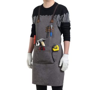 Mens Classic Durable Sleeveless <b>Leather</b> Workwear <b>Apron</b> with Tool Pocket for Daily Cooking & BBQ Woven - Product Image 2