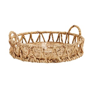 Plateau de service en jacinthe d'eau écologique tissé à la main avec manche en bois Ensemble d'ustensiles de cuisine économique pour le petit-déjeuner et le dîner pour la cuisson - Product Image 3