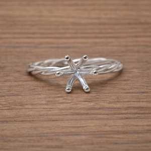 925 Sterling Silver Twisted Band Star 8mm Prong Ring Setting Semi Mount Solitaire Engagement Ring Custom Jewelry - Product Image 5