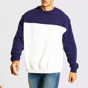 Sweat-shirt à col rond pour homme de haute qualité 100% coton, coupe classique, tricoté, décontracté, pour l'automne, blanc et bleu marine - Product Image 5