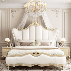 Luxury French Style King Size Bedroom Set Solid Mahogany Wood Upholstered Headboard for Hotel Villa Apartment Use - Product Image 5