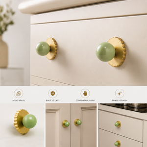 Premium Brass Cabinet <b>Knob</b> Handle with Green <b>Ceramic</b> Round Design for Drawer Wardrobe Kitchen Cabinet Furniture Hardware Decor - Product Image 4