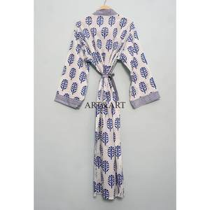 Kimono de Algodón Indio al Por Mayor a Bajo Precio, Fabricante de Kimonos de Algodón con Estampado a Mano, Kimono Largo de Diseñador para Mujer - Product Image 6