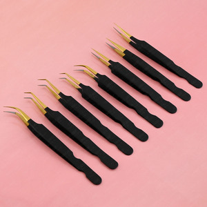 Pince à cils à pointe en fibre pour extensions de cils, ensemble de précision, finition noire mate de luxe, outil pour extensions de cils pour salon - Product Image 2