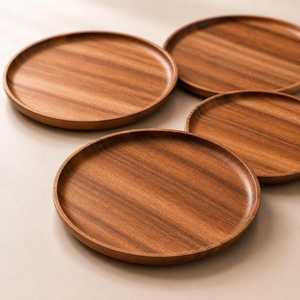 Platos Redondos de Madera para Servir, Diseño Minimalista, Hechos a Mano, Vajilla de Madera Sólida, Plato de Servir de Lujo para Cocina, UO INDIA - Product Image 6