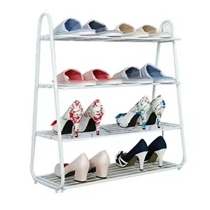 Durable 4 Tier Metal Shoe Rack Organizer Stand with Upright Curved Top Shelf and Sturdy Wire Storage for Home Entryway Use - Product Image 1