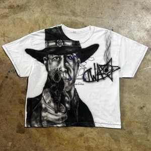 THRIFTYWITHASTAR Men's <b>White</b> Cartoon Star Print <b>T</b>-<b>Shirt</b> Short Sleeve O-<b>Neck</b> Street Style Regular Fit Cotton Jersey - Product Image 5