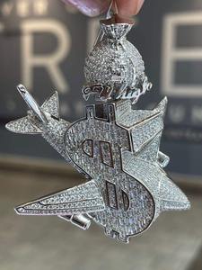 Joyería Hip Hop, Collar Personalizado de Plata de Ley 925, Colgantes con Letras, Moissanita VVS Baguette, Colgantes y Dijes Finos con Incrustaciones de Diamantes - Product Image 4