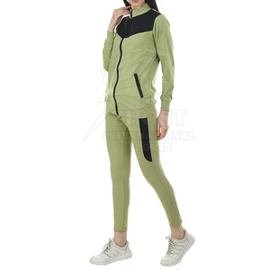 Ensemble de jogging pour femme avec haut court color block et fermeture éclair intégrale, léger, décontracté, pour l'hiver, vêtements de sport - Product Image 3