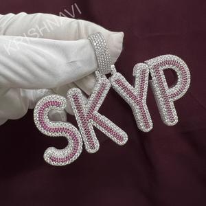 Premium VVS Moissanite Ruby Diamond SKYP <b>Name</b> Fully Iced Out <b>Custom</b> Pendant Personalized Hip Hop Jewelry <b>Necklace</b> Gift For Men - Product Image 1