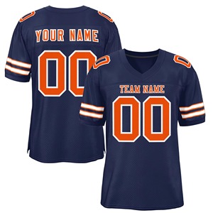 Custom American Football Jersey Men Blue Mesh V-Neck Short Sleeve Breathable Heat-Transfer Printed 100% Polyester Quick Dry Team - Product Image 5