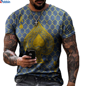 Camiseta con Estampado de Sublimación, Camiseta Negra con Estampado de As de Espadas Dorado para Hombre, Manga Corta, Cuello Redondo, Informal, Talla Grande, Poliéster Tejido - Product Image 2