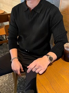 เสื้อถักลายริบบ์ผู้ชายสุดหรู แขนยาว ผ้าเนื้อแน่น ทรงเข้ารูป สไตล์ลำลอง คอวี ยืดหยุ่นสูง ผลิตตามแบบ ODM น้ำหนักเบา - Product Image 3