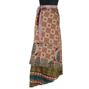 Magic Wrap Recycled Silk Sari <b>Skirt</b> Reversible <b>Boho</b> Plus Size Multi Color Summer Wear Comfortable Dress - Product Image 4