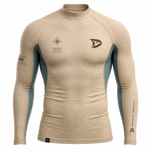 Dravelle Industry Men's Long Sleeve Rash Guard Black Teal Hex Pattern Raised Rubber Print Breathable 220g Quick Dry - Product Image 1