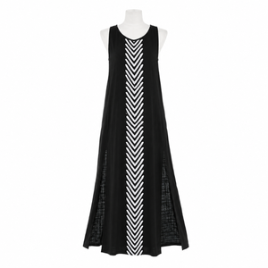 Women's Black Sleeveless Cotton Maxi Dress Chevron Print Side Slit Boho Beach Casual Summer Vacation Party <b>Long</b> Dress Elegant - Product Image 1
