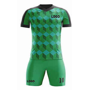Mens Custom Soccer Jersey Set Green Geometric Sublimated Short Sleeve Moisture Wicking <b>Athletic</b> Fit All Season Team Kit - Product Image 3