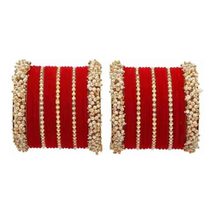 Women's Ethnic <b>Red</b> velvet Bangles Set Wedding luxury Jewelry Sets For Brides Custom Bangles Indian Pakistani Trends - Product Image 3