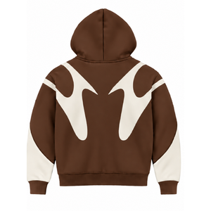 Chocolate Brown Contrast Panel <b>Zip</b> Up <b>Hoodie</b> Men Streetwear Full Zipper Long Sleeve Casual Fleece Hooded Jacket With <b>Pockets</b> - Product Image 2