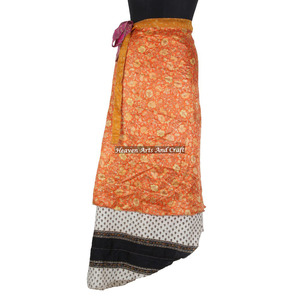 Ladies Summer Below the Knee <b>Wrap</b> <b>Skirts</b> 2 Layer Reversible Magic Silk Saris <b>Wrap</b> Long Silk <b>Wrap</b> Around <b>Skirts</b> Brazil Mexico - Product Image 6