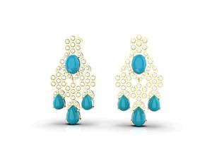 Boucles d'oreilles pendantes en argent sterling 925 plaqué or 18 carats avec turquoise naturelle, pierres précieuses en forme de poire ovale, bijoux fins de luxe, cadeau élégant - Product Image 2