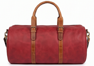 Luxurious Full Grain Red Leather High Quality Portable Gym Duffle <b>Bag</b> DF-13 Retro Travel Weekend <b>Overnight</b> Luggage Polyester - Product Image 2