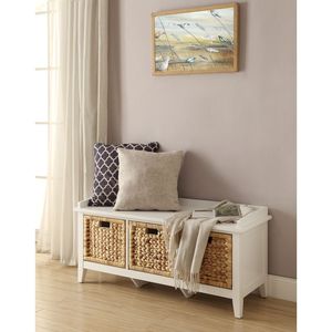 Banco Flavius con Almacenamiento, Cestas Tejidas de Ratán y Acabado Blanco - Product Image 1