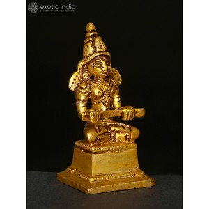 Petite statue d'Annapurna Devi de 2 pouces en laiton fabriquée à la main en Inde - Product Image 4