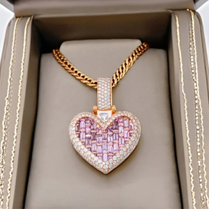 Collares de Joyería Fina Personalizados con Forma de Corazón con Moissanita Rosa, Plata 925, Chapado en Oro Rosa, Colgantes Románticos, Regalo para Novia - Product Image 4