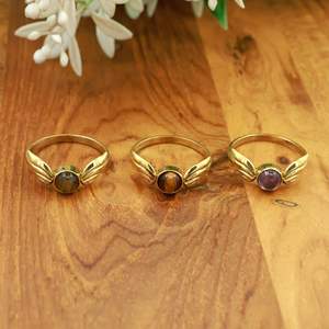 Bagues en laiton avec ailes d'ange en pierres précieuses naturelles, faites à la main, style bohème vintage, ailes dorées, pierres précieuses en cristal pour femmes - Product Image 2