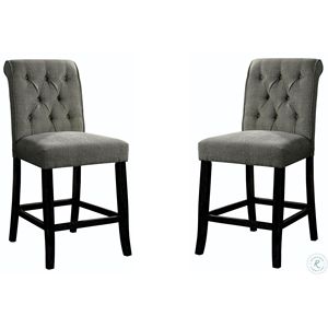 Juego de muebles de comedor de estilo rústico, 2 sillas de desayuno de cocina tapizadas en tela de chenilla gris de altura superior - Product Image 6